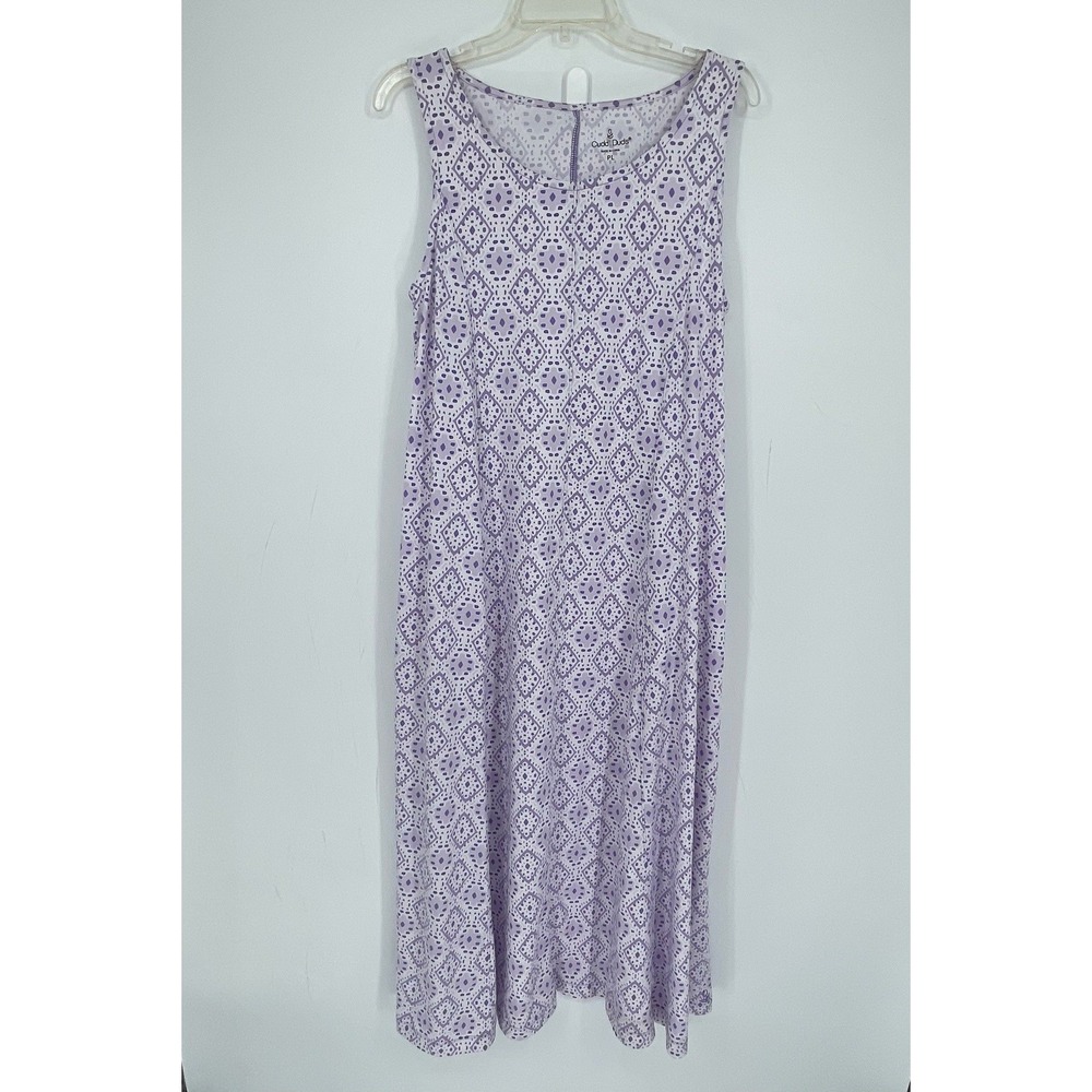 Cuddl Duds Women's Purple Geometric Sleeveless Midi Dress Size Petite Large